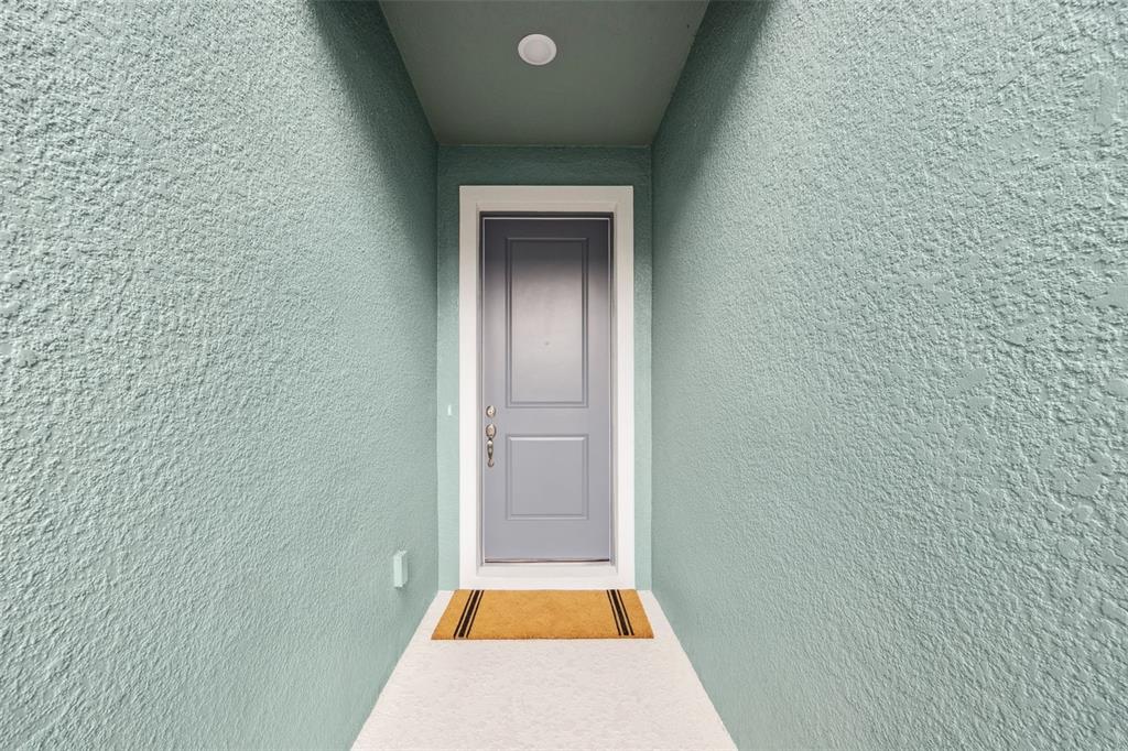 A front entryway features a gray door, light green stucco walls, and a tan doormat — 5229 LUISA COURT, ST CLOUD, FL