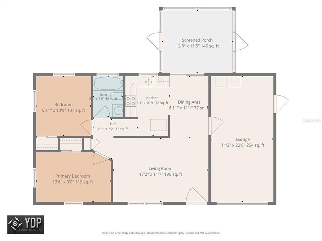 This is a floor plan of a house featuring two bedrooms, a garage, and a porch — 7402 COUNTRY CLUB DRIVE, HUDSON, FL