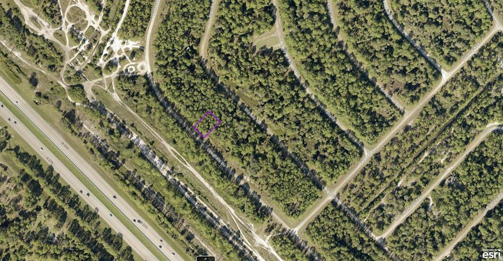 This is an aerial map showing a vacant, wooded lot highlighted with a purple border — 1124232509 LANGLAIS DRIVE, NORTH PORT, FL