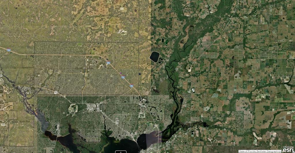 This is an aerial map view showing the Myakka River, surrounding land, and local road networks — 1124232509 LANGLAIS DRIVE, NORTH PORT, FL