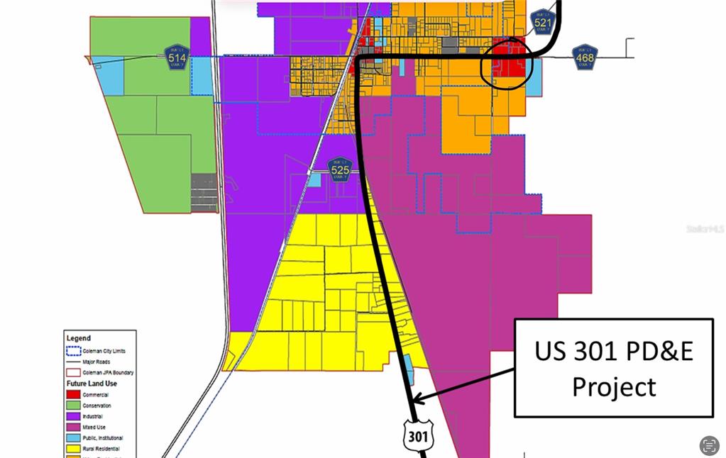This map displays the future land use designations and city boundaries for the Coleman area — 2919 COUNTY ROAD 523, WILDWOOD, FL