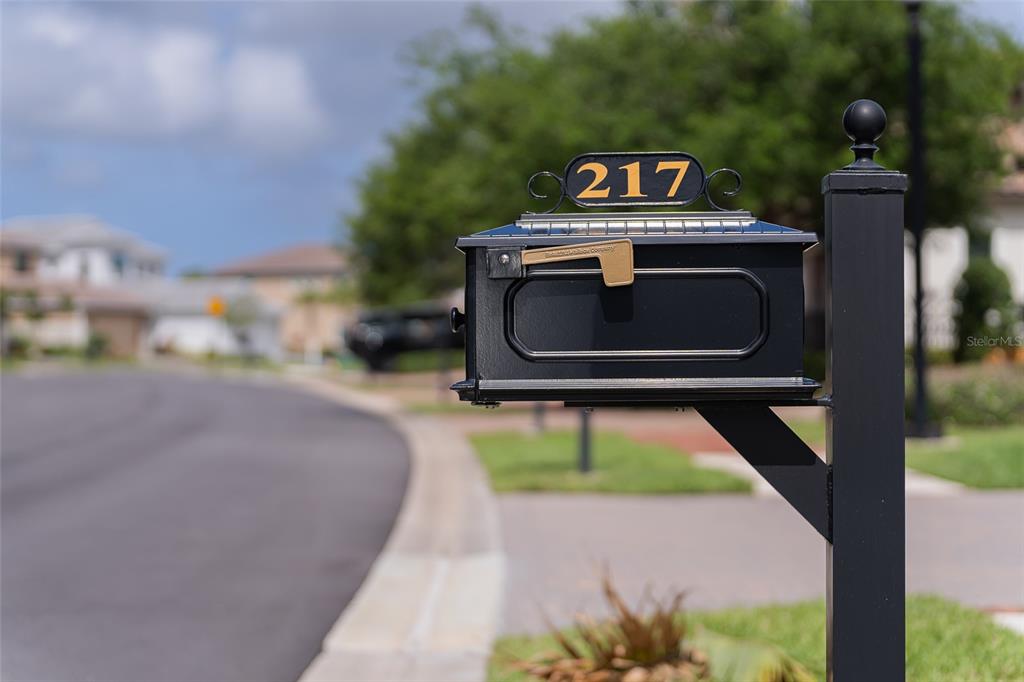 A black metal mailbox with the number 217 stands on a post beside a street — 217 SE FASCINO CIRCLE, PORT ST LUCIE, FL