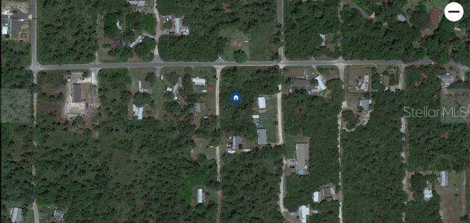This is an aerial map view showing a wooded residential lot with a blue location marker — MARYLAND STREET, PAISLEY, FL