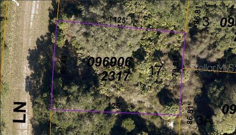 This is an aerial map view of a rectangular plot of land with property dimensions — DELMAR DRIVE, NORTH PORT, FL