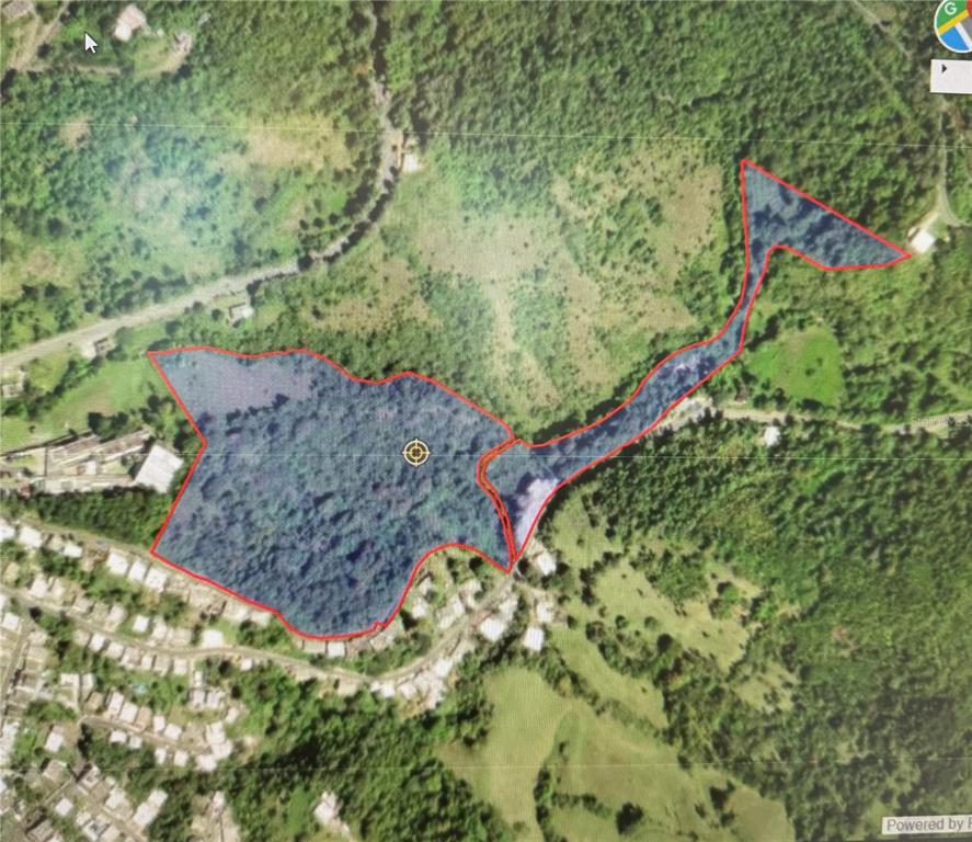An aerial map view shows a large, irregularly shaped plot of land outlined in red — 185 CARR KM 15.7 SECTOR  LAS 400 BO CUBUY, CANOVANAS, PR