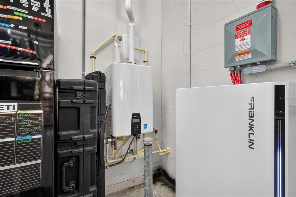 A utility room contains a tankless water heater, a Franklin battery system, and electrical equipment — 15601 STARLING WATER DRIVE, LITHIA, FL