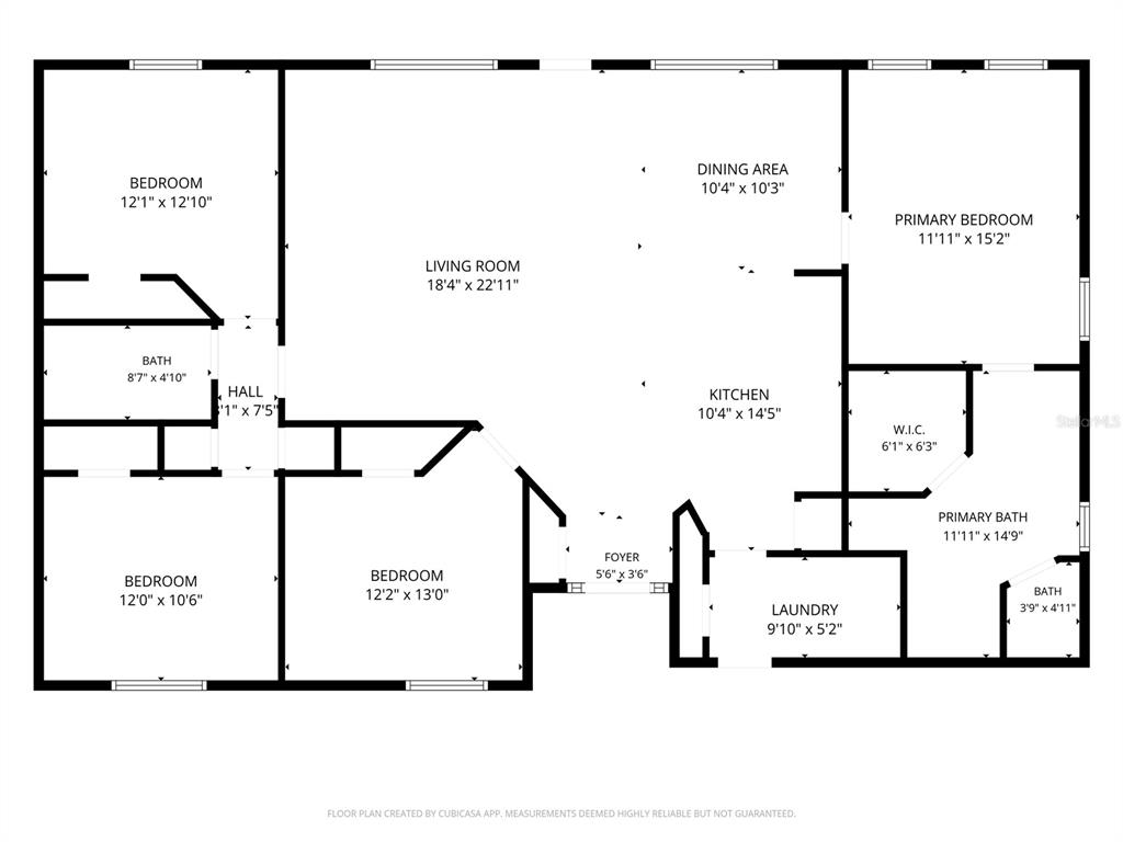 This is a floor plan showing a four-bedroom, three-bathroom residential layout — 1816 MANITOBA COURT, KISSIMMEE, FL