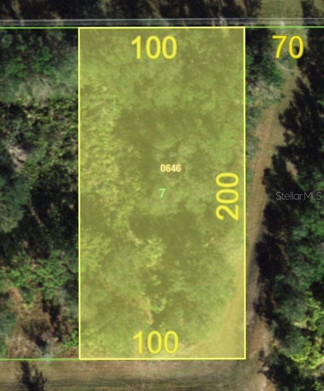 This is an aerial map showing a rectangular plot of land with dimensions labeled — 26271 SANDHILL BOULEVARD, PUNTA GORDA, FL