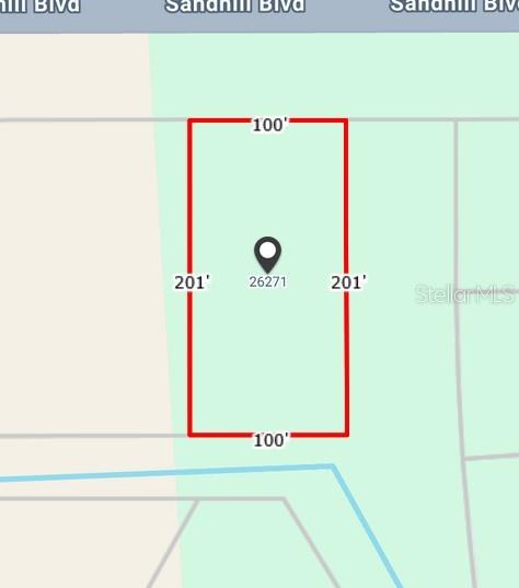 This is a map showing the rectangular property boundaries and dimensions of a vacant lot — 26271 SANDHILL BOULEVARD, PUNTA GORDA, FL