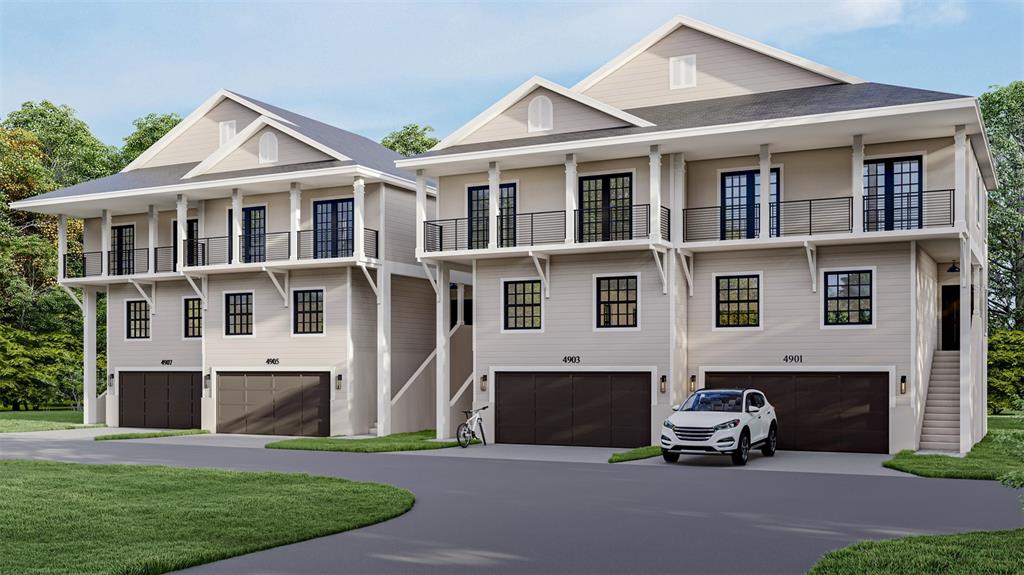 This is a digital rendering of two multi-story townhouses with garages and second-floor balconies — 4902 RATTLESNAKE POINTE COURT, TAMPA, FL