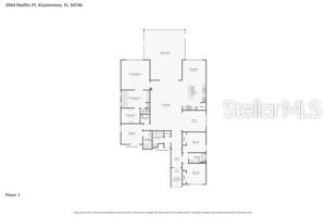 This is a floor plan showing the layout of a single-story residential home — 3904 REDFIN PLACE, KISSIMMEE, FL