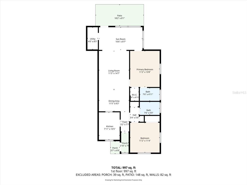 This is a floor plan for a single-story home with two bedrooms and two bathrooms — 4455 RUSTIC DRIVE, NEW PORT RICHEY, FL