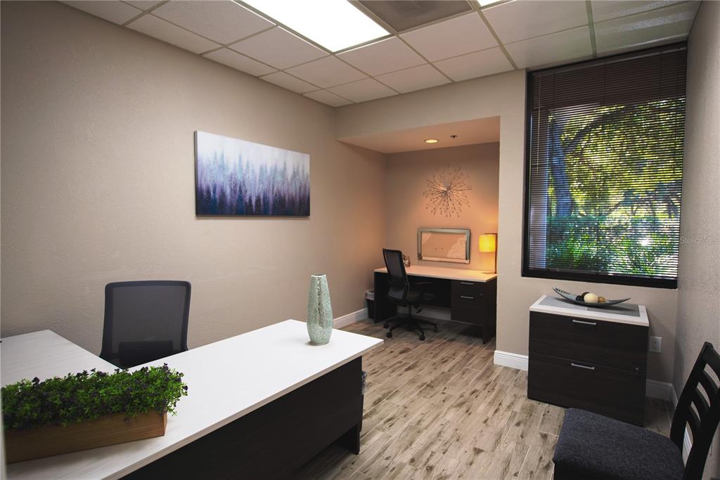 An office with two desks, a window with blinds, and wood-look tile flooring — 1211 TECH BOULEVARD UNIT 111, TAMPA, FL