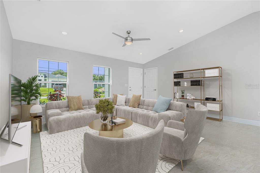 This is a digital rendering of a living room with a sectional sofa and armchairs — 2584 CHESLEY ROAD, NORTH PORT, FL