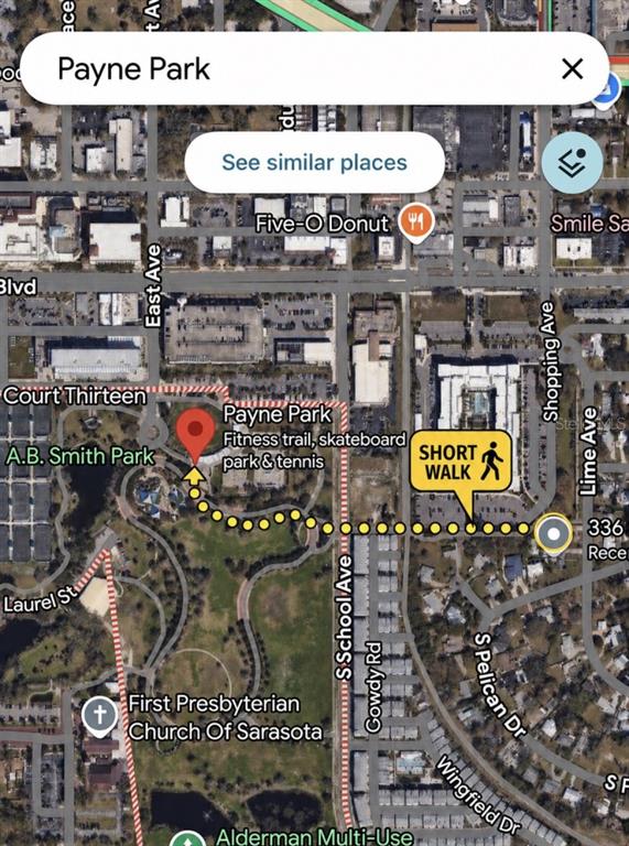 This is a map showing the location of Payne Park in Sarasota, Florida — 336 LIME AVENUE, SARASOTA, FL