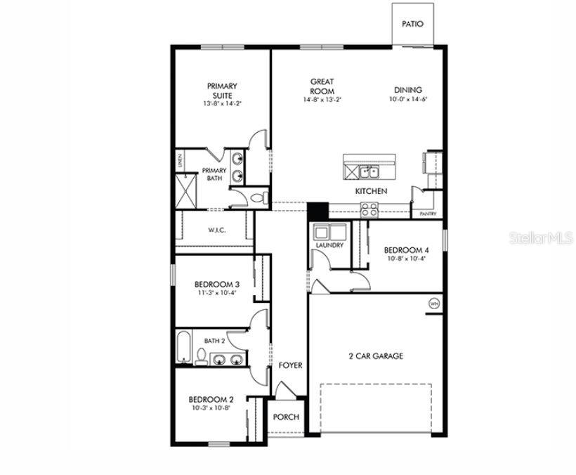 This is a floor plan for a single-story house featuring four bedrooms and a garage — 12556 HOMELAND DRIVE, DADE CITY, FL