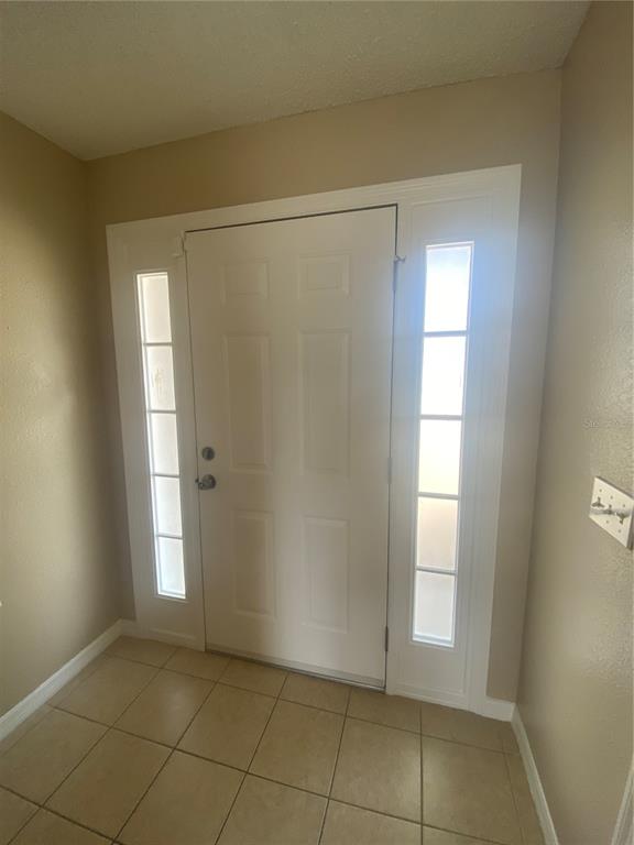 An entryway features a white front door with sidelights and light-colored tile flooring — 30302 DOUBLE DRIVE, WESLEY CHAPEL, FL