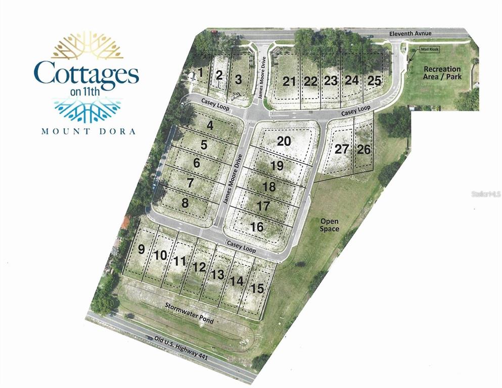 This is a site map for a residential community called Cottages on 11th — 650 W 11TH AVENUE, MOUNT DORA, FL