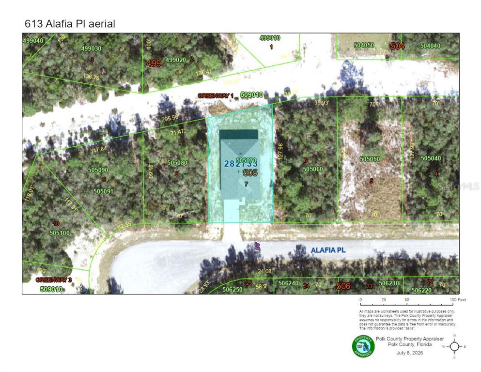 This is a plot plan and topographic survey for a residential property lot — 613 ALAFIA PLACE, KISSIMMEE, FL