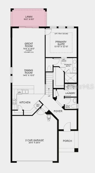 This floor plan shows the first level of a home with a garage and lanai — 5042 CYAN LOOP, APOLLO BEACH, FL