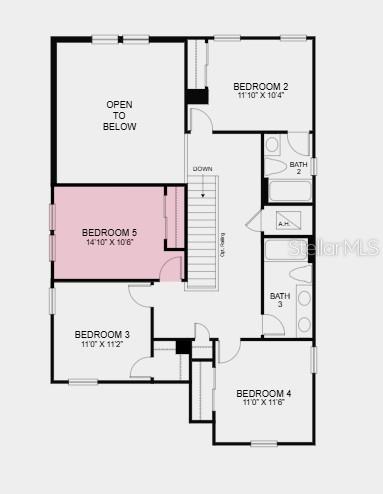 This is a floor plan of a residential home's second story featuring four bedrooms — 5042 CYAN LOOP, APOLLO BEACH, FL