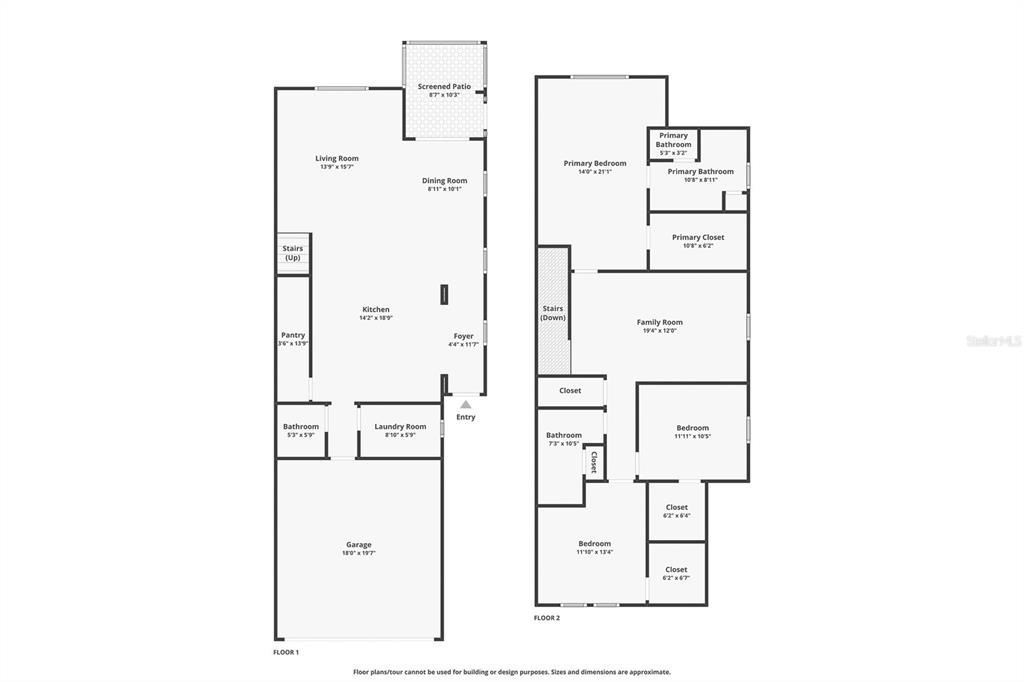 This is a two-story floor plan showing a garage, living areas, and multiple bedrooms — 2416 FOGGY CREEK CIRCLE, CLEARWATER, FL