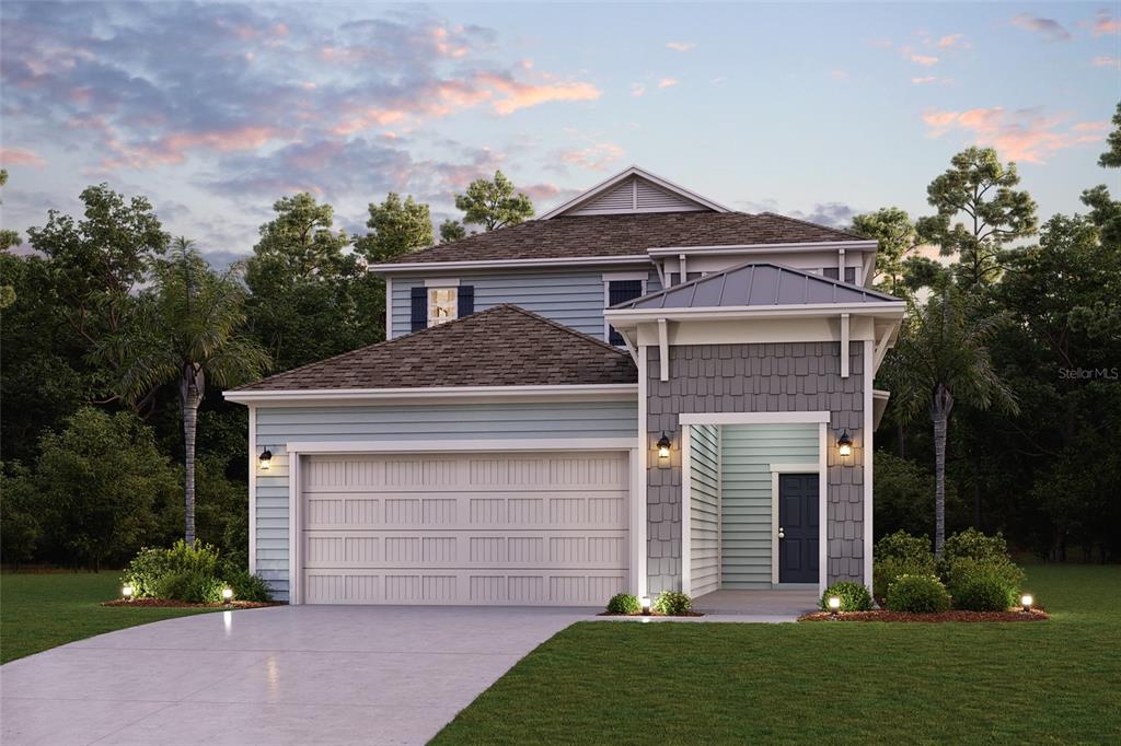 A digital rendering of a two-story house with light blue siding and a gray-shingled roof — 1336 RIBBON PLACE, PALM COAST, FL