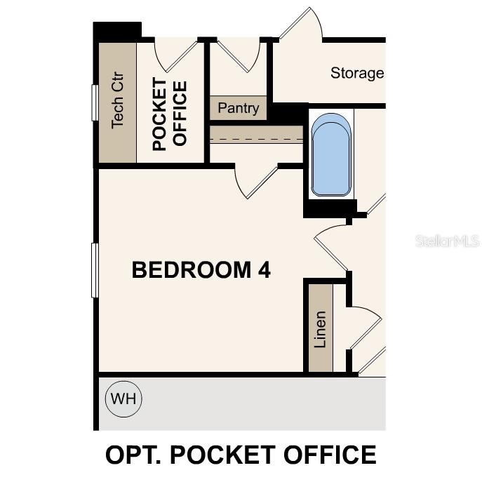 This floor plan shows a bedroom, a bathroom, a pantry, and an optional pocket office — 1336 RIBBON PLACE, PALM COAST, FL