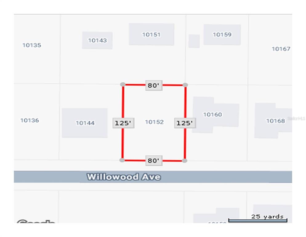 This is a map showing the rectangular property boundaries and dimensions of a land parcel — 10152 WILLOWOOD AVENUE, ENGLEWOOD, FL