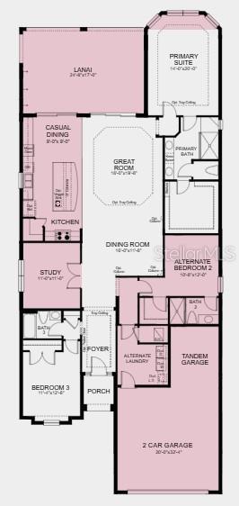 This is a floor plan of a single-story home featuring three bedrooms and a garage — 3912 MASANIELLO WAY, WESLEY CHAPEL, FL