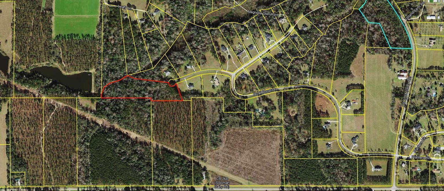 This is an aerial map showing property boundaries and roads in a rural area — Tbd W Quail Roost Drive, FL 32352, FL