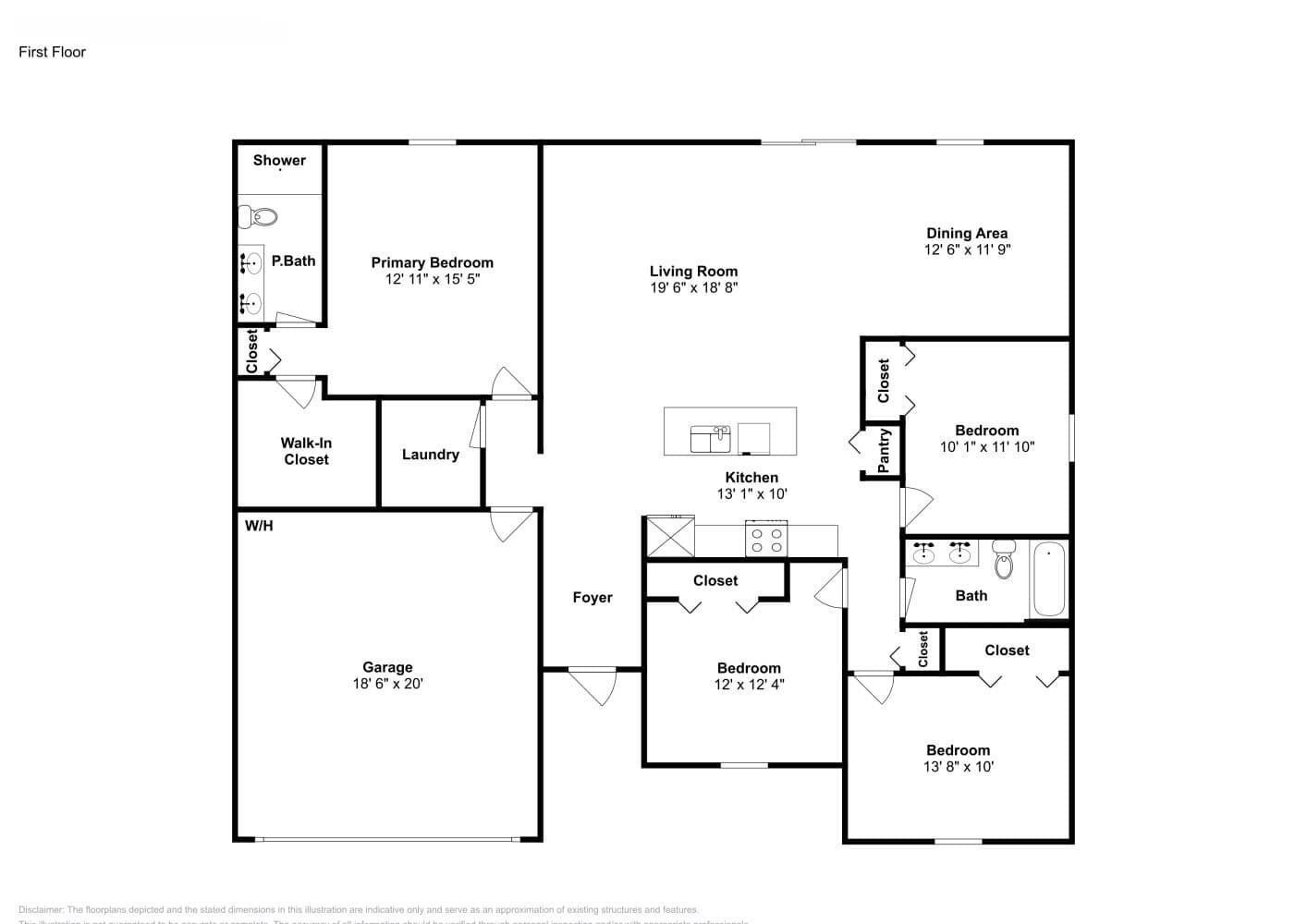 This is a floor plan of a single-story house with a garage and four bedrooms — PORT ST. LUCIE, FL