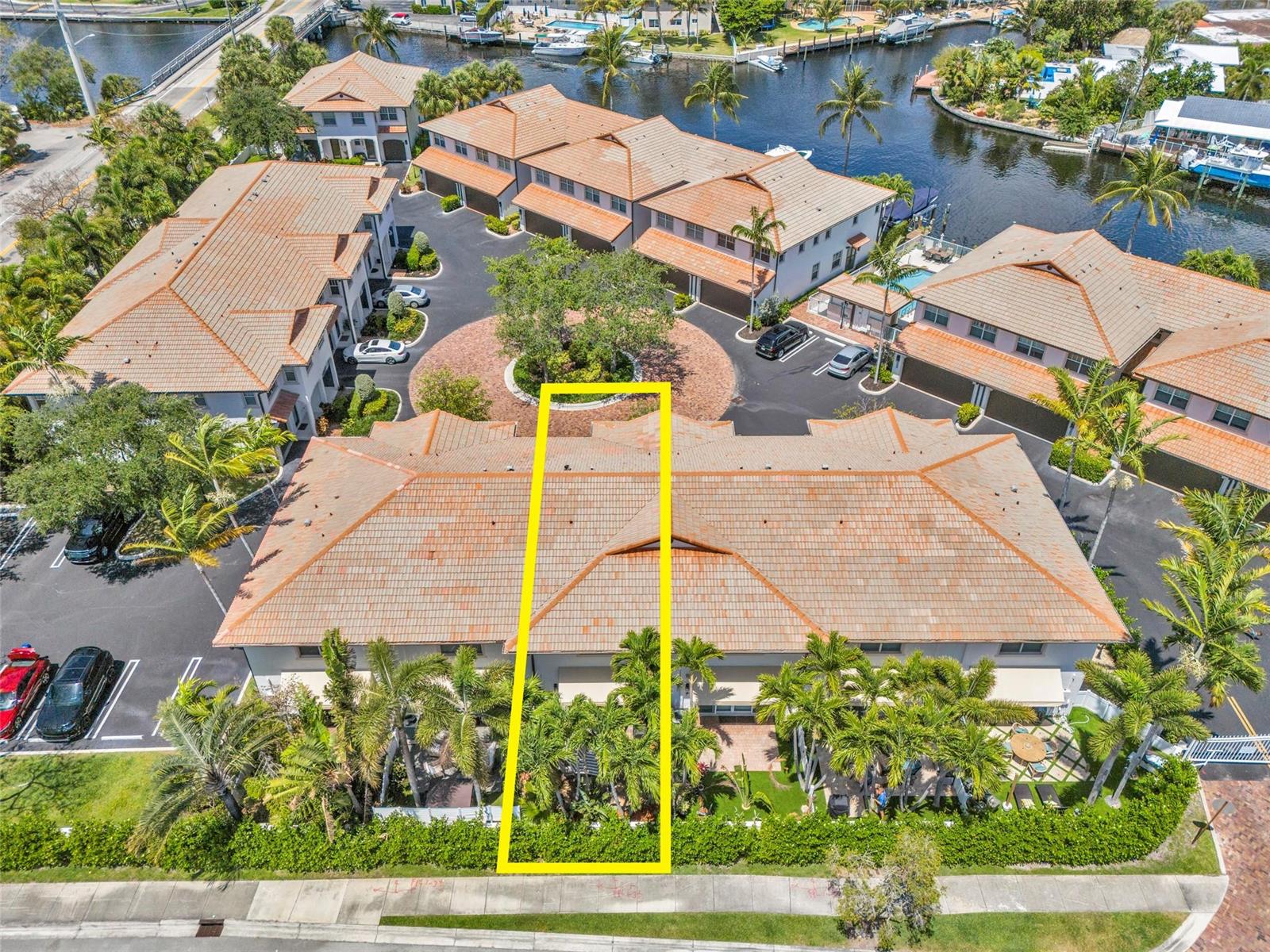 An aerial view of a residential complex with a yellow box highlighting a specific unit — 1327 SE 3rd Avenue, Pompano Beach FL 33060, POMPANO BEACH, FL
