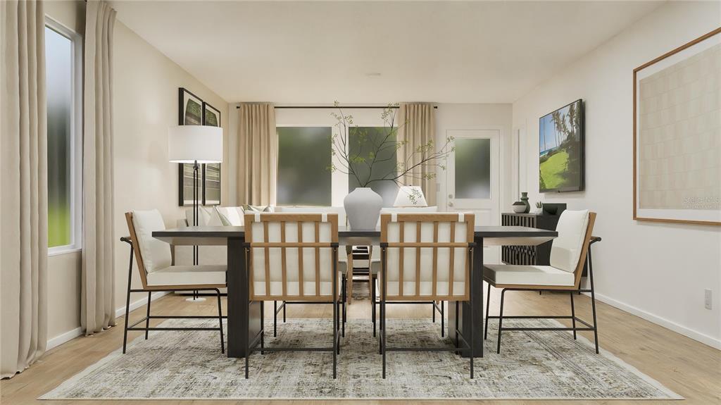 This is a digital rendering of a dining room with a dark table and chairs — 270 CERAMIC LANE, GROVELAND, FL