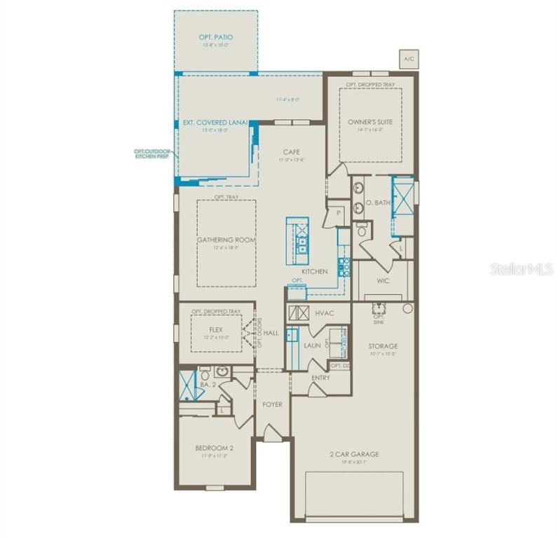 This is a floor plan for a single-story home featuring two bedrooms and a garage — 6812 WILLOW BANK DRIVE, CLERMONT, FL
