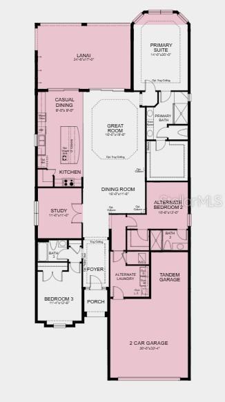 This floor plan shows a single-story home layout with three bedrooms, a garage, and lanai — 3204 VICENZA COURT, BRADENTON, FL