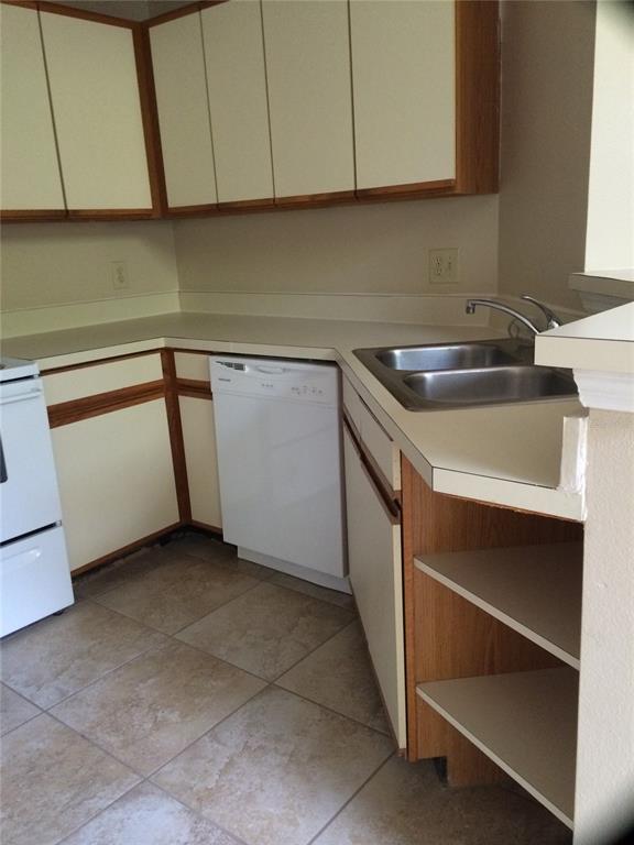A kitchen features white cabinets with wood trim, a dishwasher, and a double-basin sink — 625 GREENCOVE TERRACE UNIT 120, ALTAMONTE SPRINGS, FL