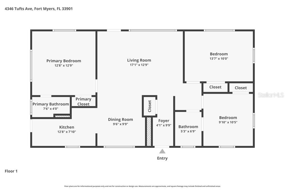 This is a floor plan showing the layout of a single-story residential home — 4346 TUFTS AVENUE, FORT MYERS, FL