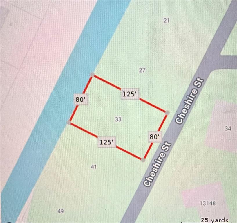 This map shows a rectangular property lot with dimensions of 80 feet by 125 feet — 33 CHESHIRE STREET, PORT CHARLOTTE, FL