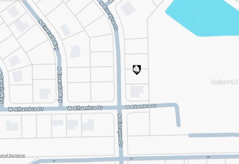 This is a map showing a residential property location at the intersection of two streets — 10049 N BISCAYNE DRIVE, CITRUS SPRINGS, FL