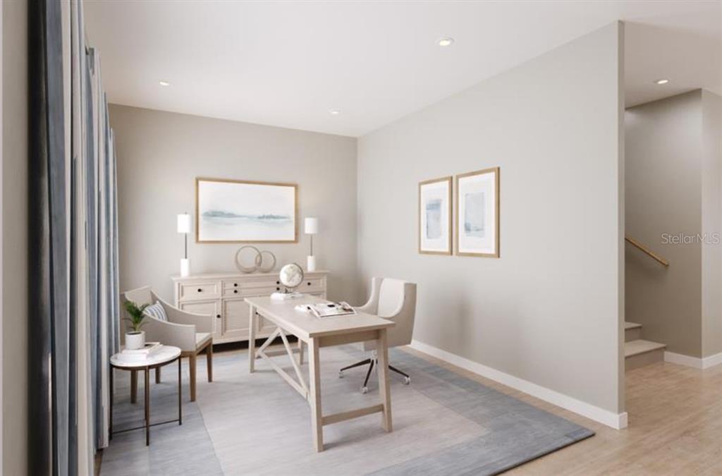 This is a digital rendering of a home office featuring a desk, chairs, and artwork — 3155 MADRAS DRIVE NW, PALM BAY, FL