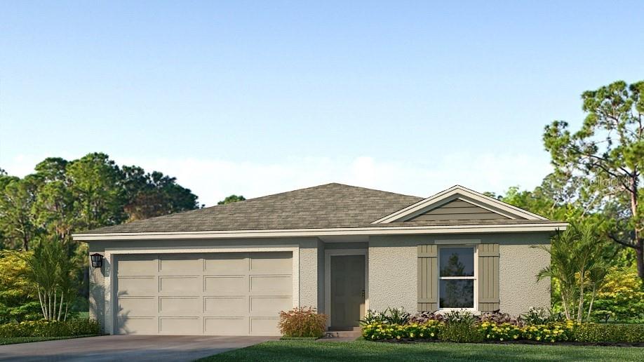 This is a rendering of a single-story house with a two-car garage and tan stucco — 10919 44TH AVENUE E, PALMETTO, FL