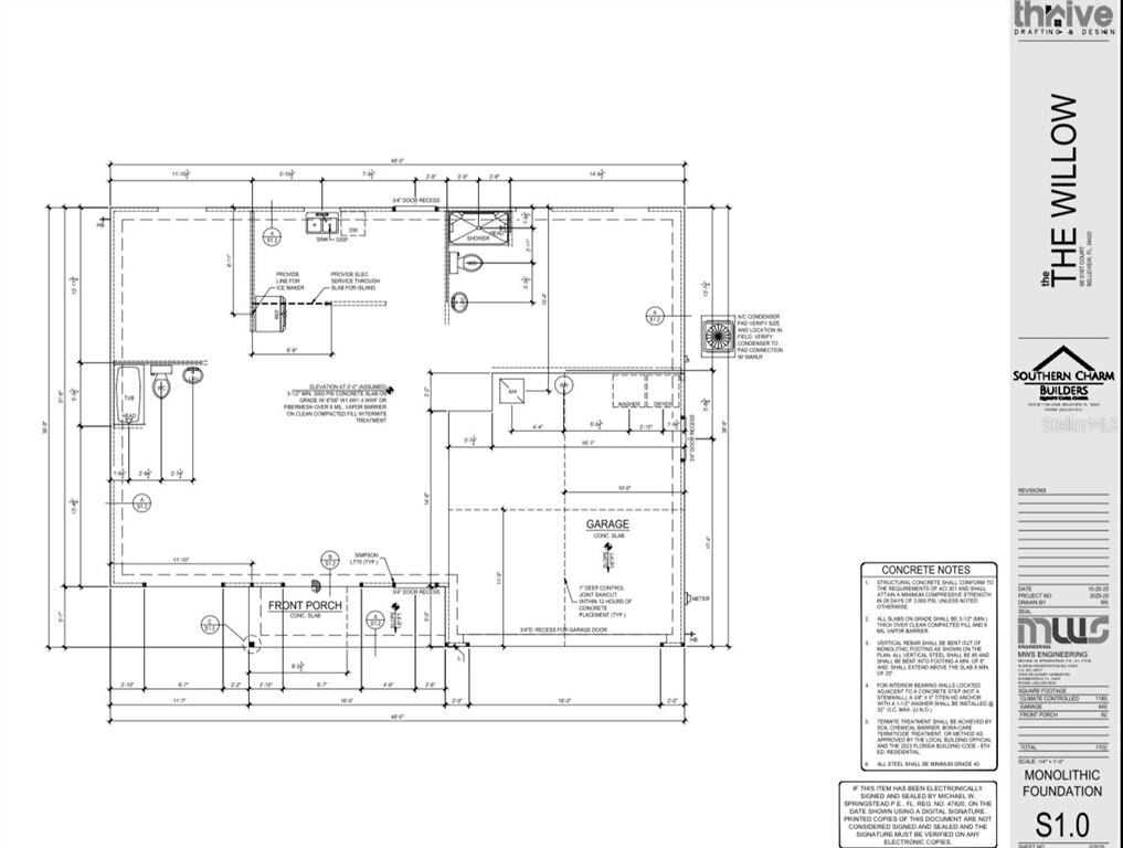 This is a floor plan for a residential home featuring a garage and front porch — 13953 SE 51ST COURT, SUMMERFIELD, FL