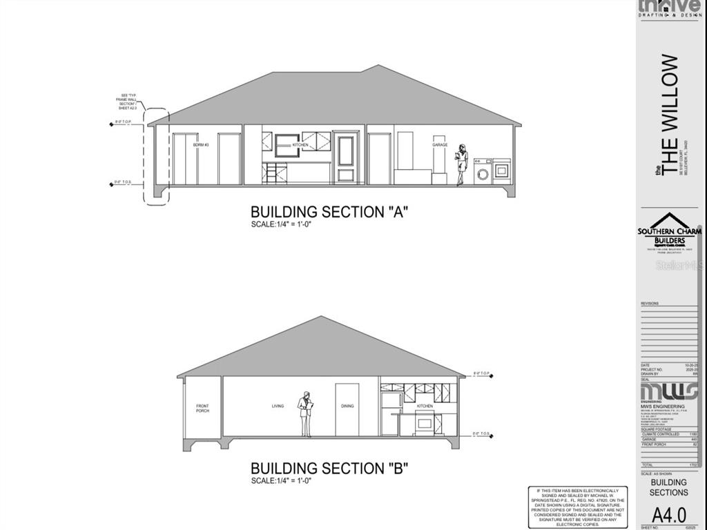 This is a building section architectural drawing showing two cross-sections of a residential house — 13953 SE 51ST COURT, SUMMERFIELD, FL