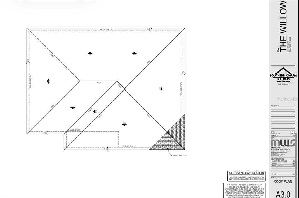 This is a roof plan for a residential building showing ridges, valleys, and roof pitches — 13953 SE 51ST COURT, SUMMERFIELD, FL