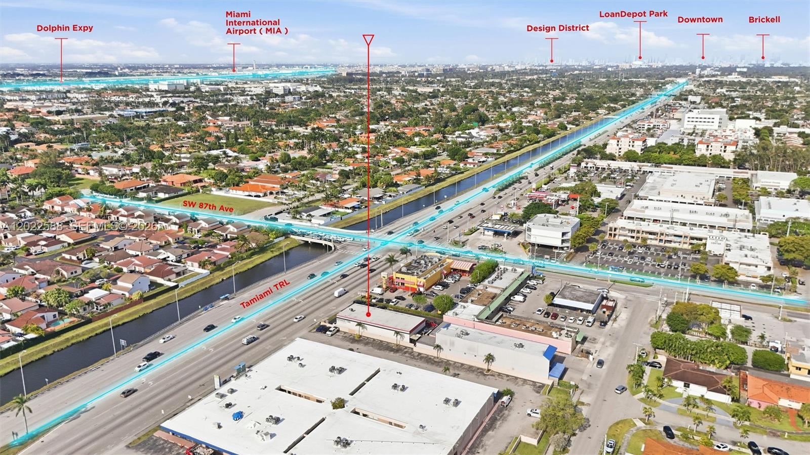 This aerial view shows an intersection of Tamiami Trail and SW 87th Avenue in Miami — 8730 SW 8th St, Miami FL 33174, MIAMI, FL