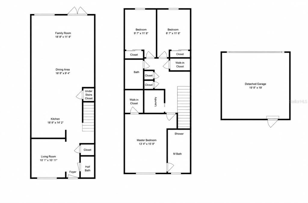 This is a floor plan showing the layout of a house and a detached garage — 12042 GRANDROSE ALLEY, WINTER GARDEN, FL