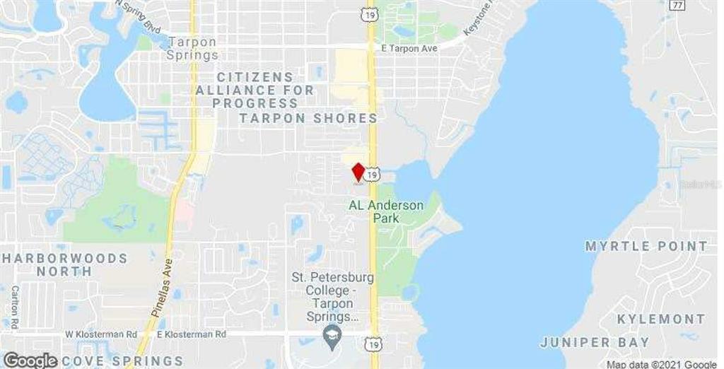 This is a map showing the location of a property in Tarpon Springs, Florida — 39930 US HIGHWAY 19 N, TARPON SPRINGS, FL