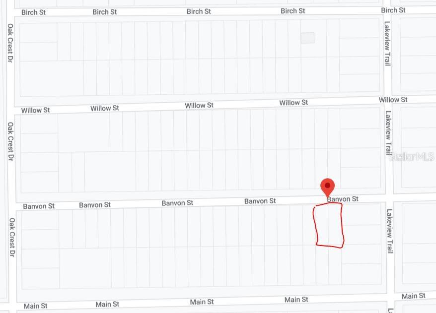This is a map showing a vacant lot highlighted in red near Lakeview Trail — 00 BANVON STREET, INTERLACHEN, FL
