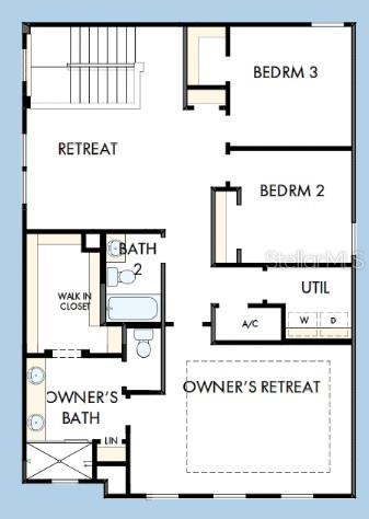 This is a floor plan of a residential second floor featuring three bedrooms and two bathrooms — 7271 KODIAK LANE, SARASOTA, FL